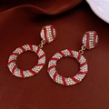 Macro detail of gold flower earrings with red enamel and pavé crystal rhinestones - Silver Needle-Gold-Red Round Rhinestone(23#)