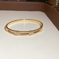 Close-up of gold plated double-row hinged bracelet with sparkling cubic zirconia stones - Double Row Zircon Style (6012643128204)
