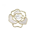 Elegant gold flower brooch with white shell petals and central pearl on white background - White Flower Style (X0213)