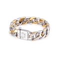 Hip hop cuban link bracelet with gold and silver tones and pave set zircon stones - Gold and Silver Tone Pave Rhinestone Style (KB134518-BDJX)