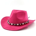Rose red suede western cowboy hat featuring bohemian shell and bead woven band - M / Rose Red