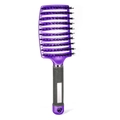 Curved purple vent brush with boar bristles and non-slip handle for hair styling - Purple With Bristles