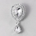 Silver-tone pear-shaped crystal brooch with teardrop pendant and pavé rhinestones - XD8234-Vintage Classic