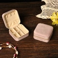 Pink velvet square jewelry travel case with gold zipper and multi-functional slots - Velvet Nude Pink (No Mirror)