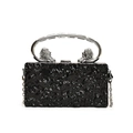 Black acrylic clutch bag with ice-crack texture and silver lion head metal handles - Black