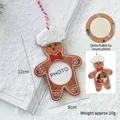 Gingerbread man wooden photo frame ornament for Christmas tree decor, 12cm x 8cm - Gingerbread Man Photo Frame A