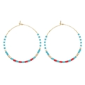 Bohemian large hoop earrings with blue white and red beads in a golden finish - Blue White Red Gold (GZ-E220003C)
