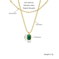 Double-layered 18k gold plated stainless steel necklace with emerald green rhinestones - Double Layer Green Rectangle Zirconia Necklace(1669-02)