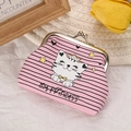 Pink cartoon cat coin purse with crown print, black stripes and a metal clasp closure - Crown Cat