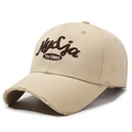 Khaki cotton baseball cap with NYCLIA embroidery and distressed brim for men and women - Khaki