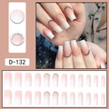 Pink gradient long square press on nails with colorful rhinestones, model D-132 - Pink White Gradient Rhinestone Style (D-132) / 24 Pcs/Set