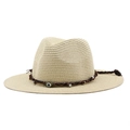 Strohhut im Panama-Stil mit braunem Band und Evil Eye Anhänger für den Strand - Beige