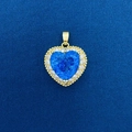 Blue heart pendant with gold frame and crystal details on a dark background - Blue Heart Gemstone Gold Pendant (787)
