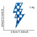 Detail view of blue checkered lightning bolt embroidery patch with size measurements - Checkerboard Lightning 6#