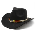Dettaglio del cappello da cowboy nero con fascia etnica colorata e piccole conchiglie - M (56-59cm) / Nero Pelle Scamosciata