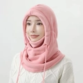 Bufanda con capucha de forro polar rosa y máscara facial resistente al viento para invierno - Talla única / Rosa