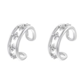 Detailed macro view of silver layered C-shaped ear cuffs with micro-inlaid star charms - VE1472 Double Layer Star / White Gold