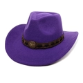 Detail of purple felt cowboy hat featuring braided leather band and star metal buckle - M (56-58cm) / Purple