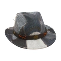 Vintage patchwork denim jazzhoed voor kinderen met bruine leren band en stier gesp - Kindermaat / Zwart