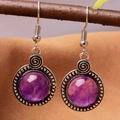 Orecchini vintage in ametista con pietra tonda viola e design a spirale in argento - Motivo a Spirale Viola