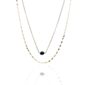 Detail of layered gold necklace with black irregular stone pendant and paperclip chain - Black Agate