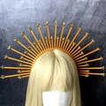 Golden star halo crown headband with orange zip tie rays for festivals and cosplay events - Orange Gold Mirror Star (Style 12)