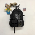 Zaino nero minimalista in stile Harajuku per studenti con tasche trasparenti multiple - Regular Fit / Zaino Nero (Senza Accessori)
