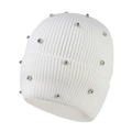White winter knit beanie for women with elegant rhinestone and silver bead accents - Adult / White
