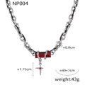 Punk style silver double-layer necklace with red rectangle gemstone and cross pendant - Necklace (NP004) / Steel Red Zircon