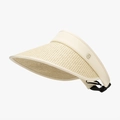 Visière soleil pliable en paille beige avec sangle réglable et détail emblème - Beige