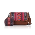 Sac bandoulière bohème en toile avec motif ethnique et ensemble porte-monnaie assorti - Noir Rouge