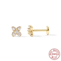 925 silver gold flower stud earrings with clear crystal gems and flat back screw - Flower (Style 7) / Gold