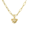 Collier avec pendentif ourson doré serti de zircons brillants sur fond blanc - Blanc