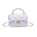 White mini jelly handbag for girls with quilted pattern and elegant pearl handle - White