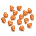 Close-up of 15 orange heart-shaped acrylic beads with a smooth glossy finish for DIY jewelry - 13X15mm / Orange