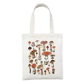Off-white canvas tote bag featuring a vintage hand-drawn mushroom botanical print design - Hand-painted Mushroom Guide (STD2-G)