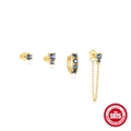 Golden S925 sterling silver earring set featuring blue marquise-cut rhinestones - 4 Pcs Set - Gold with Blue Zirconia