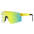 Sport cycling sunglasses with bright yellow speckled frame and blue-green gradient lens - Bright Yellow Black Splatter Yellow Green Lens (C15)
