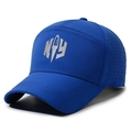 Blue breathable sports baseball cap with laser-cut holes and silver NY logo on front - Adjustable / Sapphire Blue