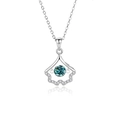 Collier éventail en argent avec pierre bleue et petits diamants blancs scintillants - Moissanite Diamant Vert Or Blanc (FDTD-039) / Argent 925