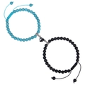 Magnetische hartarmbanden voor koppels van blauwe en zwarte steen met vlechtkoord - Turkoois + Matte Steen Armband