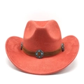 Detail of coral suede western hat featuring brown leather band and turquoise metal studs - M(56-59CM) / Brick Red