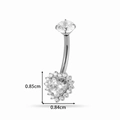 Silver G23 titanium belly button ring featuring a heart-shaped zircon with size dimensions - Heart Style (T2521-7#) / Silver