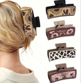 Faux leather square hair claw clip featuring western sunflower and cow head patterns - 4PCS Sunflower Cow Cactus Mix