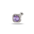 Octagon-shaped purple gemstone stud earring with small diamonds in silver stainless steel - Violet (Single)