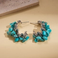 Irregular silver C-shaped earrings with inlaid turquoise stones in bohemian style - Blue (Silver Earring Post)