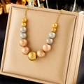 Retro titanium steel chain necklace with colorful matte beads in a beige jewelry box - N2392