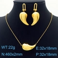 Golden teardrop jewelry set featuring chunky hollow earrings and matching pendant necklace - Gold Style (KS216339-KFC)