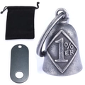 Vintage steel 1%er motorcycle bell pendant set with tag and black velvet pouch - Vintage Silver (With Velvet Bag And Plate)