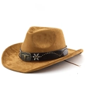 Bruine western cowboyhoed van suède met metalen gesp en leren versierde band - M(56-58cm) / Khaki